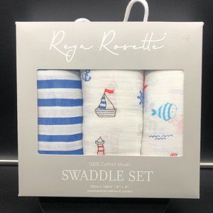 Reya Rosette 100% Cotton Muslin Baby Swaddle Blanket Set of 3 Brand NEW!!